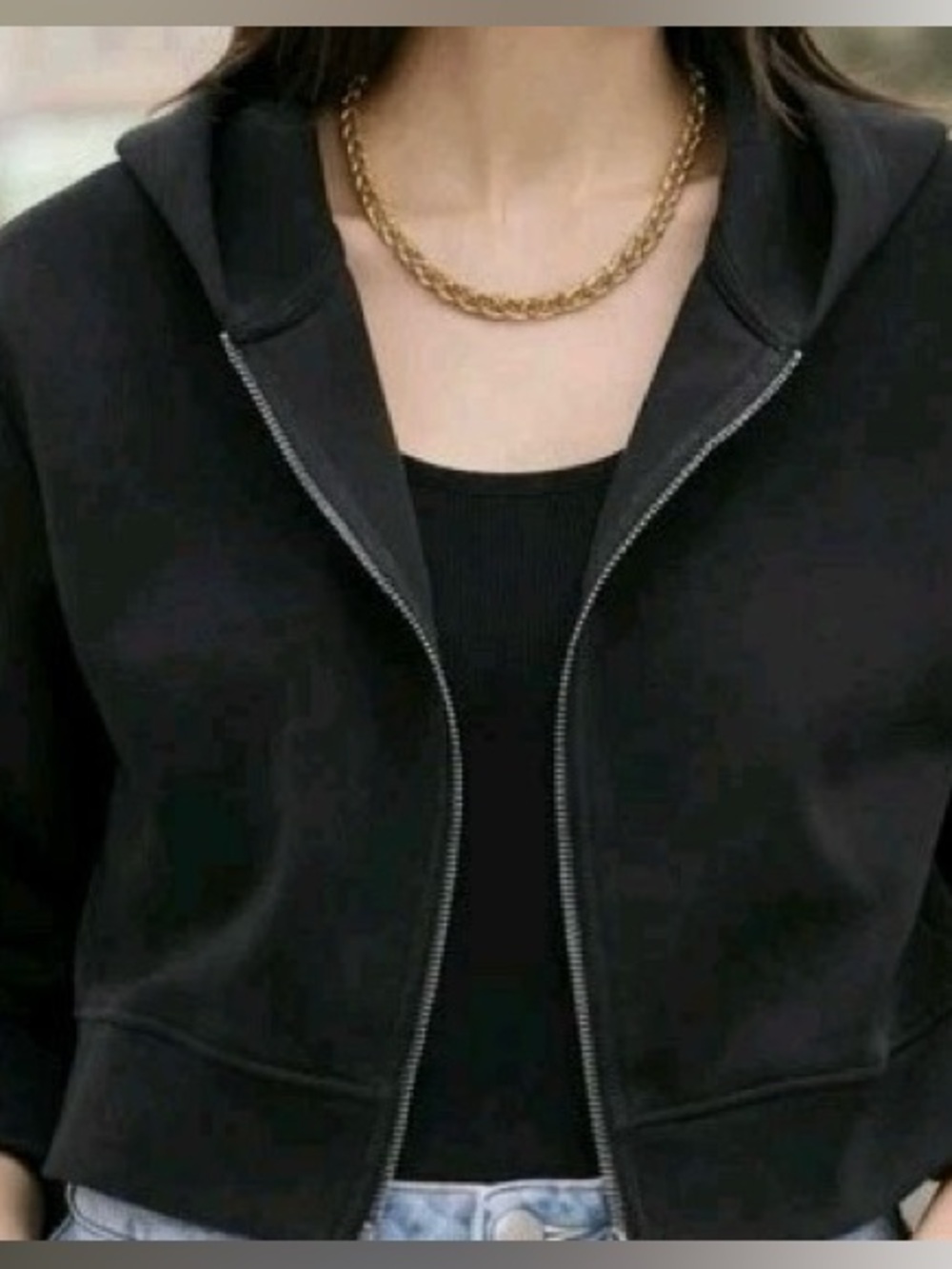 A new day Black Cropped Hoodie Side Pockets Size XS